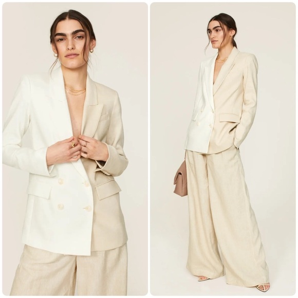 New! VERONICA BEARD Braeton Linen Color Block Two Tone Dickey Jacket 🤍 sz 0 - Picture 1 of 11